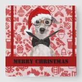 可愛いサンタ犬のクリスマス スクエア壁時計 (正面)