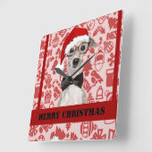 可愛いサンタ犬のクリスマス スクエア壁時計 (傾斜)