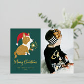 可愛いサンタ・コルギ写真メリークリスマス 箔シーズンカード (立ち正面)