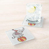 可愛いサーカス象オンボール – 誕生日パーティイリュウ ガラスコースター (アングル)