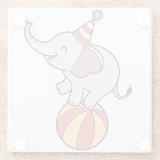 可愛いサーカス象オンボール – 誕生日パーティイリュウ ガラスコースター (裏面)