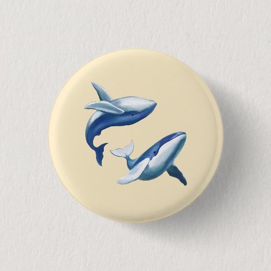 可愛いザトウクジラ2頭のジャンプと泳ぎ 缶バッジ (正面)