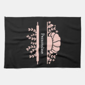 可愛いシェフハッ転がツピンベイカーピンクブラック キッチンタオル (横)