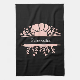 可愛いシェフハッ転がツピンベイカーピンクブラック キッチンタオル