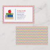 可愛いシェブロン柄先生水彩アップルブック 名刺 (正面/裏面)