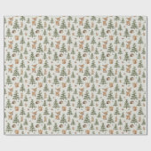 可愛いシカと森の動物たち クリスマス ラッピングペーパー (フラット)