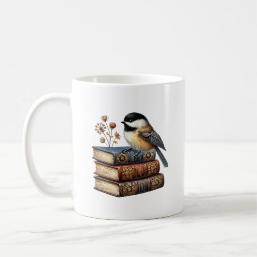 可愛いシジュウカラの鳥好きな本好きのためのモノグラム追加  コーヒーマグカップ (左)
