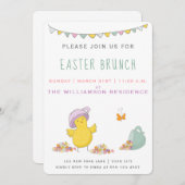 可愛いシックとティーカップ – イースターブランチ 招待状 (正面/裏面)