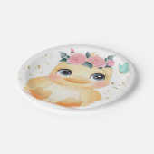 可愛いシックなアヒルのピンクのローズ金ゴールド赤ちゃんシャワー ペーパープレート (アングル)