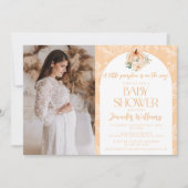 可愛いシックなオレンジの小さなカボチャ赤ちゃんシャワー写真 招待状 (正面)