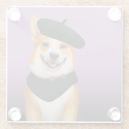 可愛いシックなコルギドッグベレー&バンダナを着て ガラスコースター (裏面)