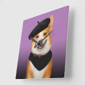 可愛いシックなコルギドッグベレー&バンダナを着て スクエア壁時計 (傾斜)