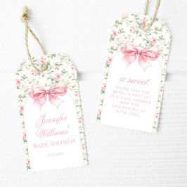 可愛いシックなピンクの弓のベビーガールの女の子シャワー感謝していユー ギフトタグ