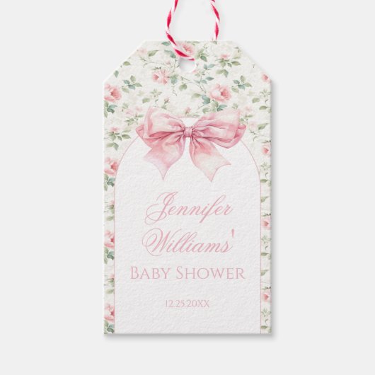 可愛いシックなピンクの弓のベビーガールの女の子シャワー感謝していユー ギフトタグ (正面)