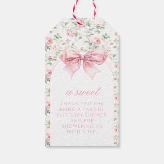 可愛いシックなピンクの弓のベビーガールの女の子シャワー感謝していユー ギフトタグ (裏面)