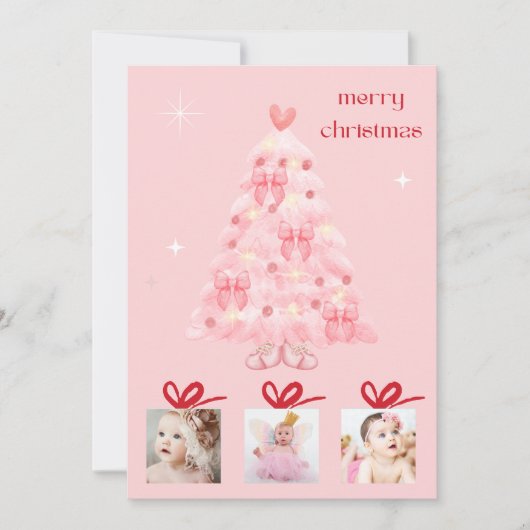 可愛いシックなメリークリスマスツリーカスタム、写真 シーズンカード (正面)