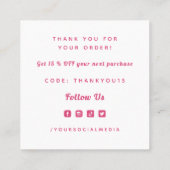 可愛いシックなラブレターピンクハートありがとうガーリー スクエア名刺 (裏面)