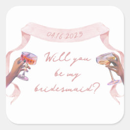 可愛いシックカスタムな花嫁プロポーズピンクリボン スクエアシール