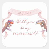 可愛いシックカスタムな花嫁プロポーズピンクリボン スクエアシール (正面)