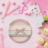 可愛いシックガーリーなホワイトレースの埃っぽいバラピンクの弓 ペーパープレート (パーティー)