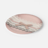 可愛いシックガーリーなホワイトレースの埃っぽいバラピンクの弓 ペーパープレート (アングル)