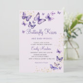 可愛いシック紫色の蝶キス女の子ベビーシャワー 招待状 (スタンド正面)