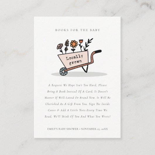 可愛いシック赤面フローラカートブック用ベビーシャワー エンクロージャーカード (正面)