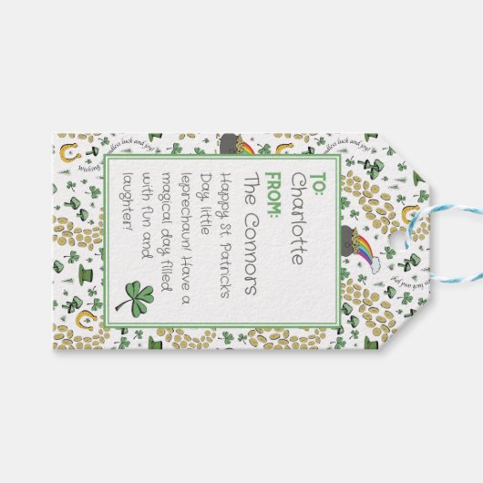 可愛いシャムロックパターンSt patricks dayから ギフトタグ (正面(横))