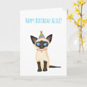 可愛いシャム子猫のバースデーカード カード (黄色い花)