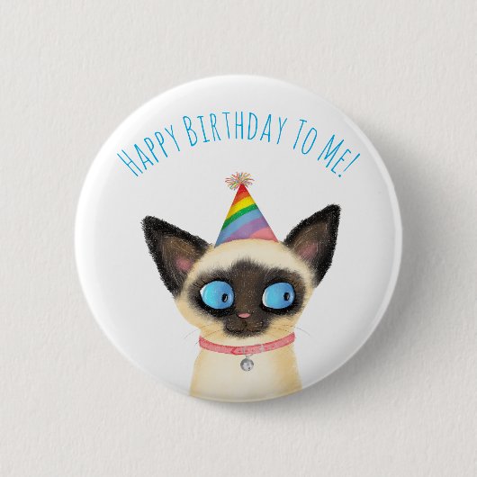 可愛いシャム子猫ハッピーバースデーへバッジ 缶バッジ (正面)