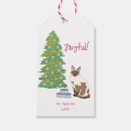 可愛いシャム猫とツナの楽しいクリスマス ギフトタグ