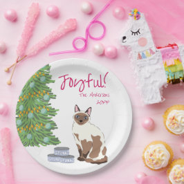 可愛いシャム猫とツナの楽しいクリスマス ペーパープレート