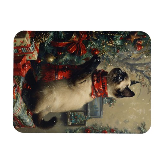 可愛いシャム猫クリスマスクリスマスヴィンテージフレキシブル マグネット (横)
