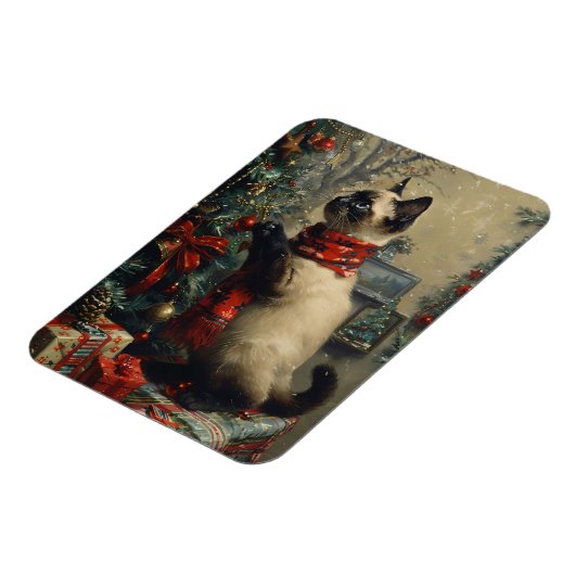 可愛いシャム猫クリスマスクリスマスヴィンテージフレキシブル マグネット (左側)