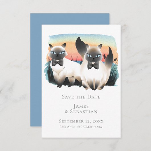 可愛いシャム猫ゲイカップルがデート結婚を救う 招待状 (正面/裏面)