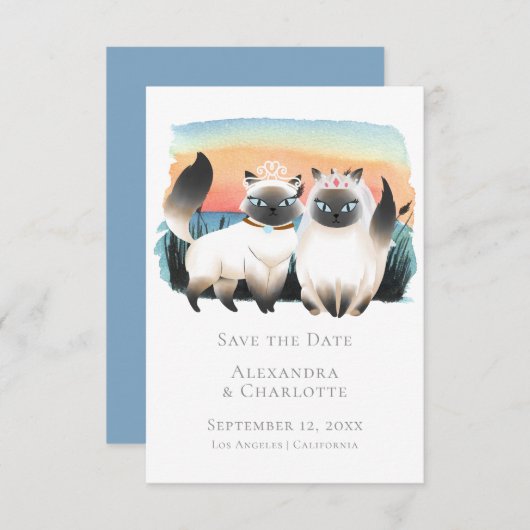 可愛いシャム猫ゲイカップルがデート結婚を救う 招待状 (正面/裏面)