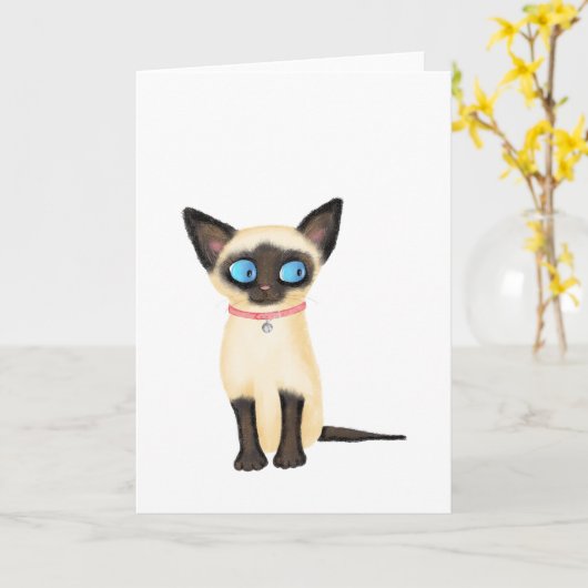 可愛いシャム空白の猫のグリーティングカード カード (黄色い花)