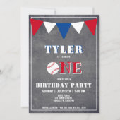 可愛いシャルボード野球1歳の誕生日 招待状 (正面)