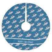 可愛いシャーク着用サンタハットノベルティChrIstmas ブラッシュドポリエステルツリースカート (正面)