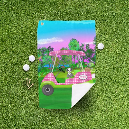 可愛いシュナウザー付きゴルフカート及びイニシャル ゴルフタオル