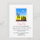 可愛いシルエット賢い男性、白い青のクリスマス 招待状 (正面/裏面)