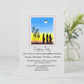 可愛いシルエット賢い男性、白い青のクリスマス 招待状 (スタンド正面)