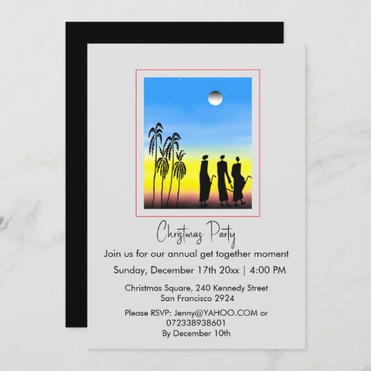 可愛いシルエット賢い男性、白い青のクリスマス 招待状 (正面/裏面)