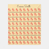 可愛いシルエット、ハッピーダンスアイボリーと赤 フリースブランケット (正面)