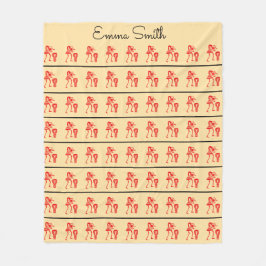 可愛いシルエット、ハッピーダンスアイボリーと赤 フリースブランケット