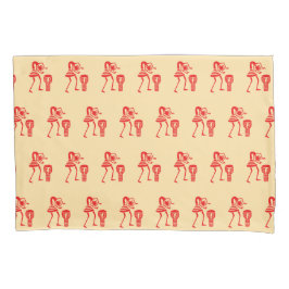 可愛いシルエット、ハッピーダンスアイボリーと赤 枕カバー