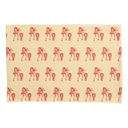 可愛いシルエット、ハッピーダンスアイボリーと赤 枕カバー (正面左)