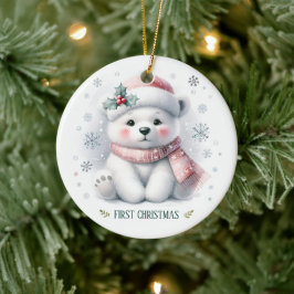可愛いシロクマのファーストクリスマス記念フォト セラミックオーナメント