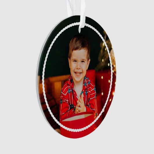 可愛いシンプルの波型パーソナライズされたの赤い写真 オーナメント (正面)