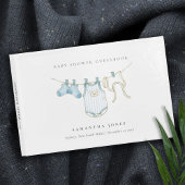 可愛いシンプルアクアブルークロザラインボーイベビーシャワー ゲストブック